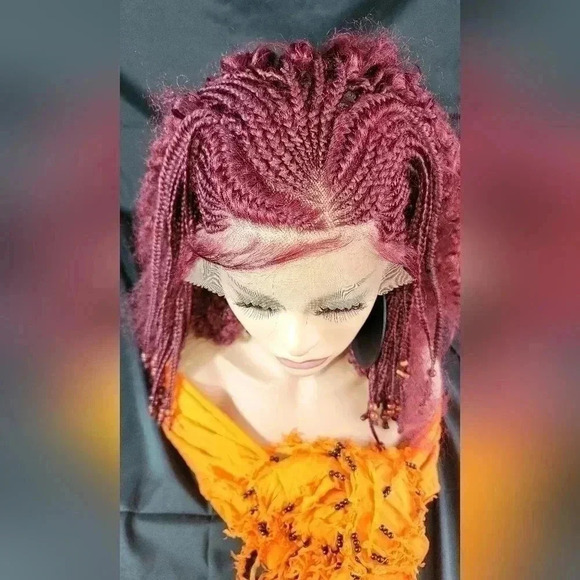 YAMA Handmade Red Braided Wig | Bold Afro Bob | Full Lace | Ships Fast đźšš - Picture 16 of 17